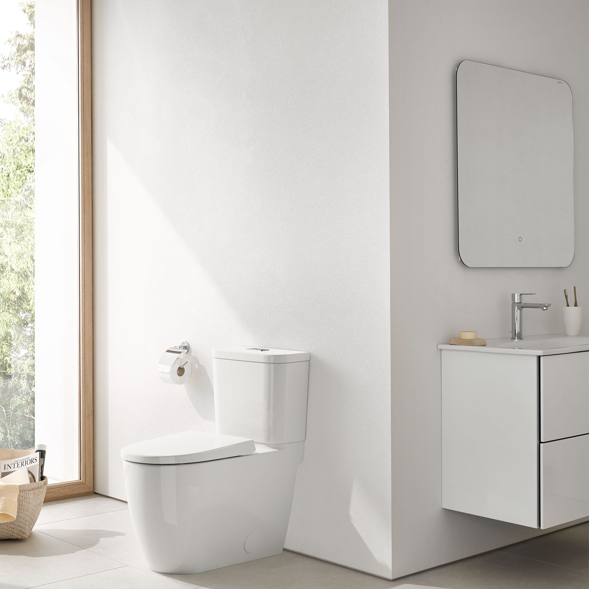 Two-piece Right height Elongated Toilet with seat, Left-Hand Trip Lever
